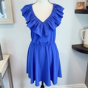 Amanda Uprichard Cobalt Blue Ruffle V-Neck Mini Dress PY-2279 SM NEW